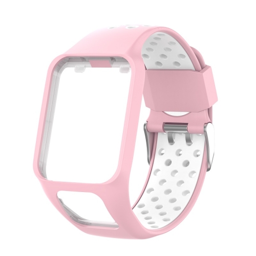 

For TomTom Spark Runner 2 / 3 Strap Universal Model Two Color Silicone Replacement Wristband(Pink White)