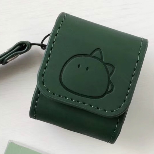 

For Apple AirPods 1/2-Generation Wireless Love Dinosaur And Large Face Dinosaur Leather Cover Bluetooth Headphone Protective Case(Atrovirens)