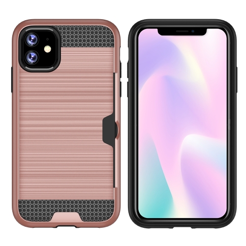 

For iPhone 11 Ultra-thin TPU+PC Brushed Texture Shockproof Protective Case with Card Slot(Rose gold)