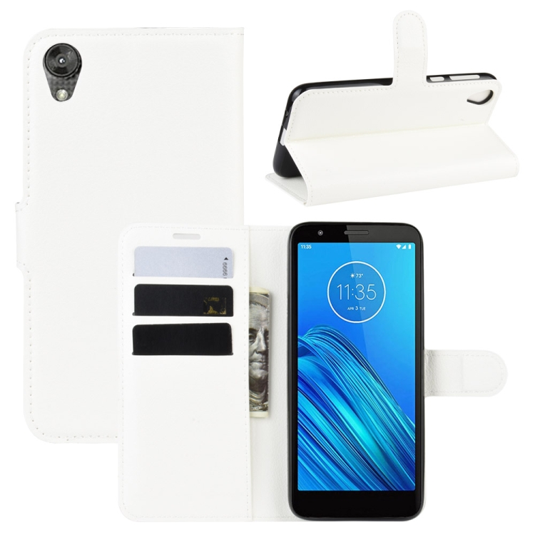 

For Motorola Moto E6 Litchi Texture Horizontal Flip Leather Case with Wallet & Holder & Card Slots(White)