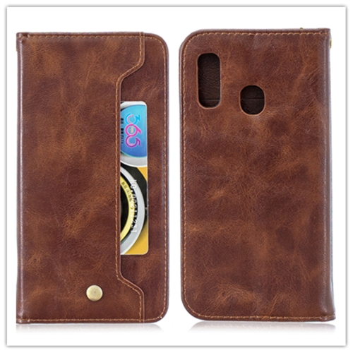 

For Galaxy A20E Copper Buckle Nappa Texture Horizontal Flip Leather Case , with Holder & Card Slots & Wallet(Brown)