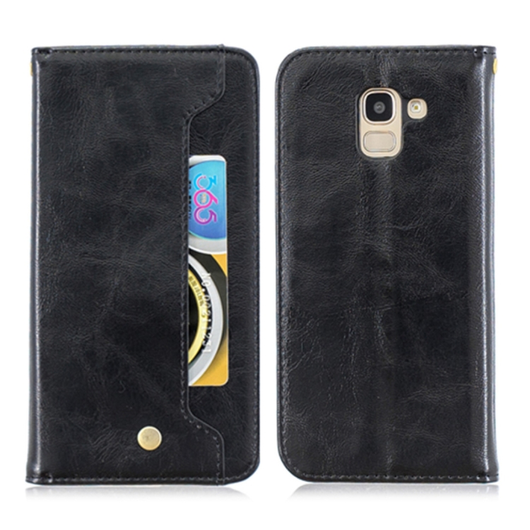 

For Galaxy J6 Copper Buckle Nappa Texture Horizontal Flip Leather Case , with Holder & Card Slots & Wallet(Black)