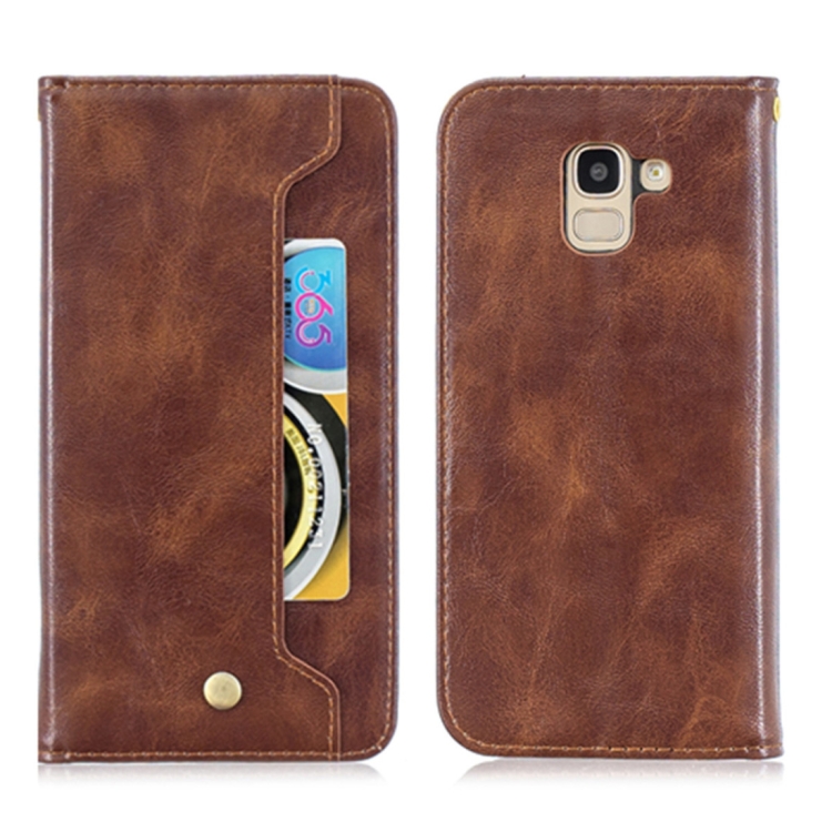 

For Galaxy J6 Copper Buckle Nappa Texture Horizontal Flip Leather Case , with Holder & Card Slots & Wallet(Brown)