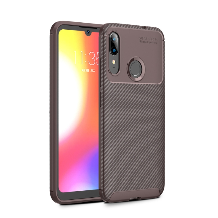 

For Moto E6 Plus Beetle Series Carbon Fiber Texture Shockproof TPU Case(Brown)