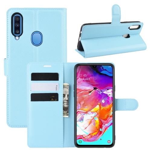 

For Galaxy A20s Litchi Texture Horizontal Flip Leather Case with Wallet & Holder & Card Slots(Blue)