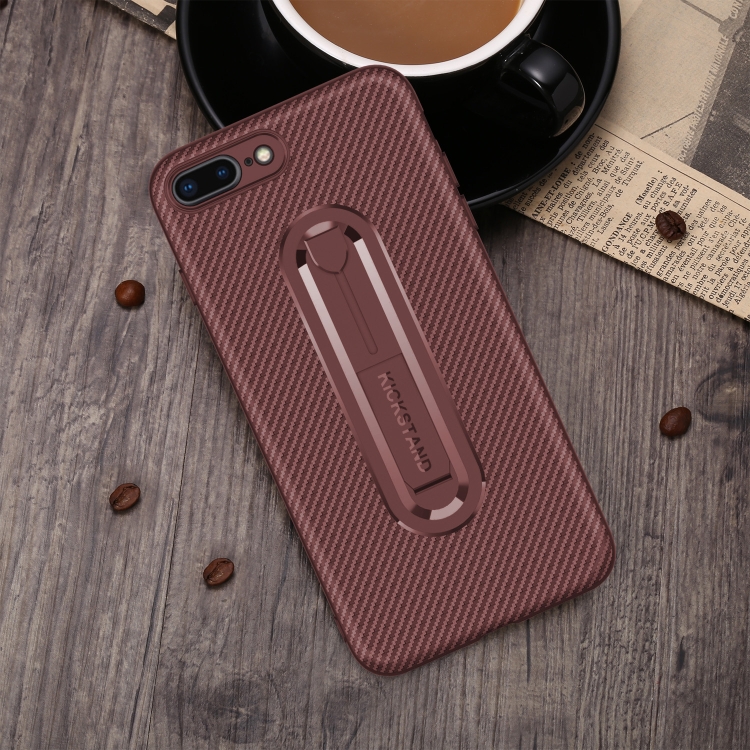 

For iPhone XR Brushed Texture Carbon Fiber TPU Case with Invisible Bracket(Brown)