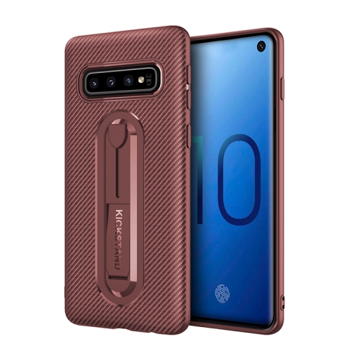 

For Galaxy S10 Carbon Fiber Stealth Support TPU Mobile Shell(Brown)