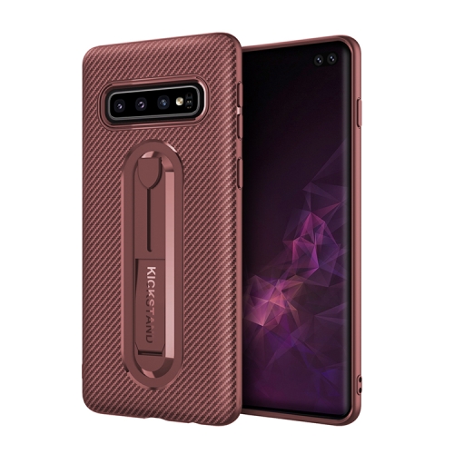 

For Galaxy S10 Plus Carbon Fiber Stealth Support TPU Mobile Shell(Brown)