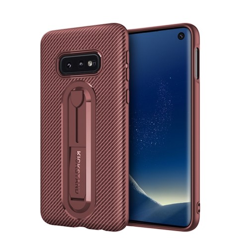 

For Galaxy S10E Carbon Fiber Stealth Support TPU Mobile Shell(Brown)