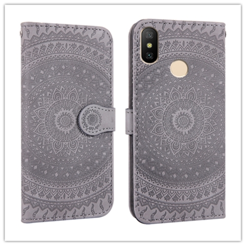 

For Xiaomi Redmi 6A Pressed Printing Pattern Horizontal Flip PU Leather Case , with Holder & Card Slots & Wallet && Lanyard(Gray)