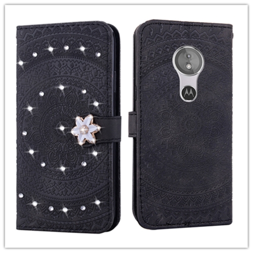 

For Motorola Moto E5 Play Pressed Printing Sticking drill Pattern Horizontal Flip PU Leather Case with Holder & Card Slots & Wallet && Lanyard(Black)