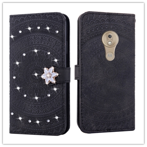 

For Motorola Moto G7 Play Pressed Printing Sticking drill Pattern Horizontal Flip PU Leather Case with Holder & Card Slots & Wallet && Lanyard(Black)