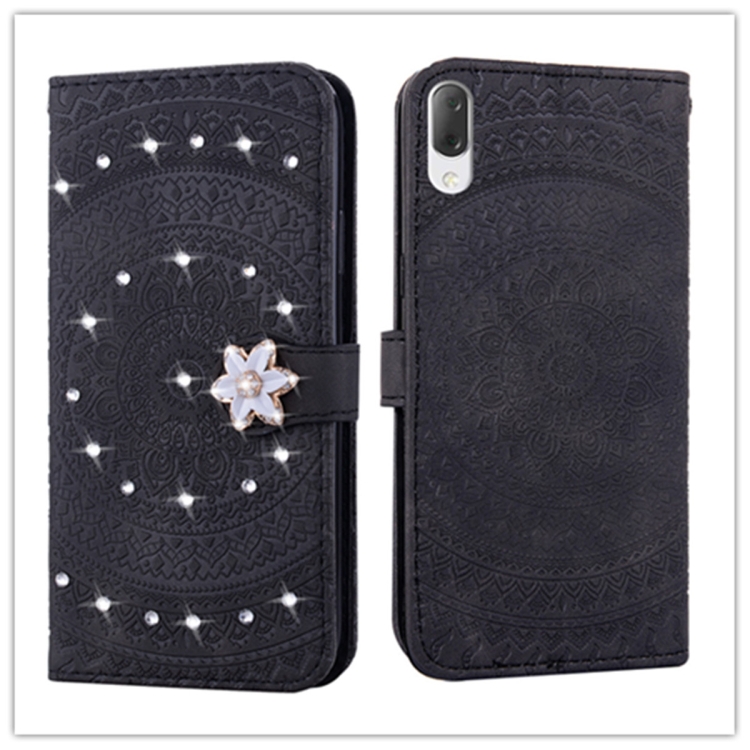 

For Sony Xperia L3 Pressed Printing Sticking drill Pattern Horizontal Flip PU Leather Case with Holder & Card Slots & Wallet && Lanyard(Black)