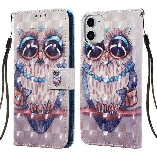 

For iPhone 11 3D Visual Painting Horizontal Flip Leather Cas with Holder & Card Slot & Wallet & Lanyard(Owl)