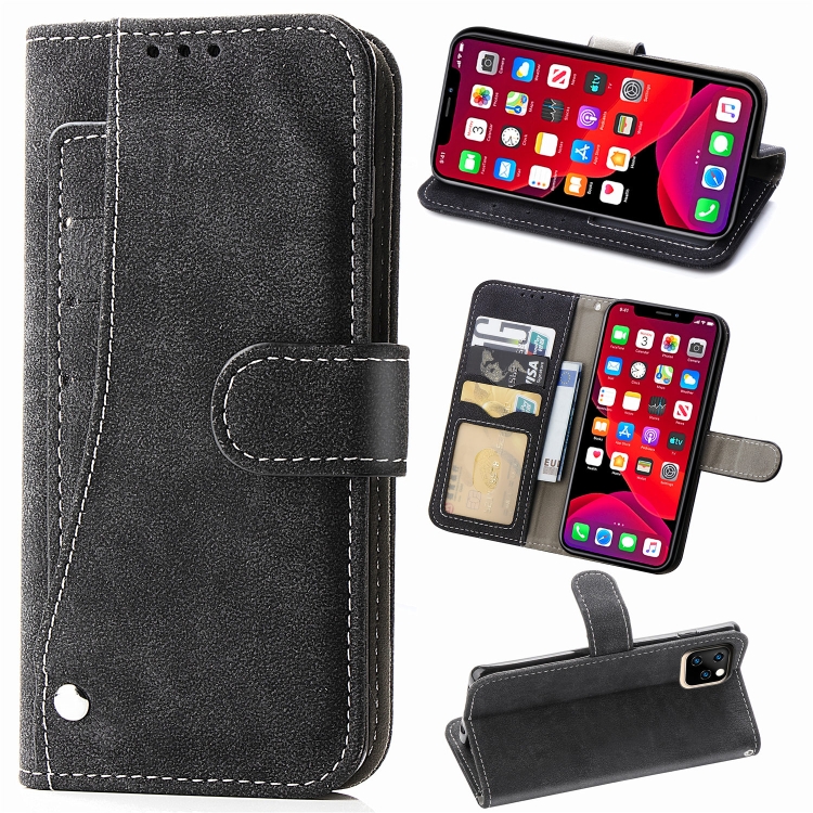 

For iPhone 11 Pro Matte Leather Rotary Card Case with Card Slot and Photo Frame and Stand Function(Black)