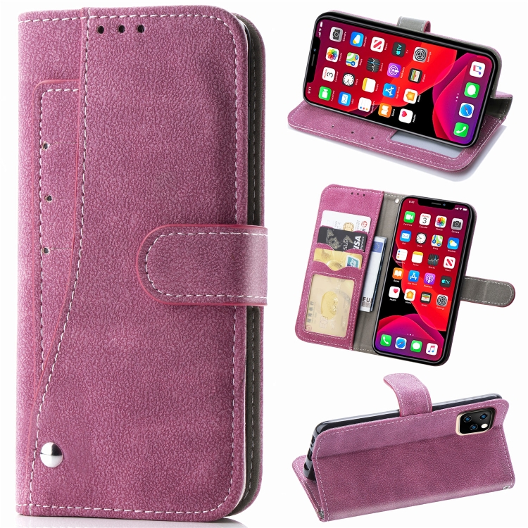 

For iPhone 11 Pro Matte Leather Rotary Card Case with Card Slot and Photo Frame and Stand Function(Magenta)