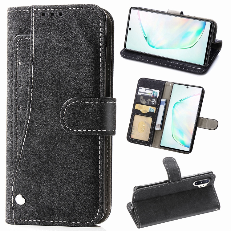 

For Galaxy Note10+ Matte Leather Rotary Card Case with Card Slot and Photo Frame and Stand Function(Black)