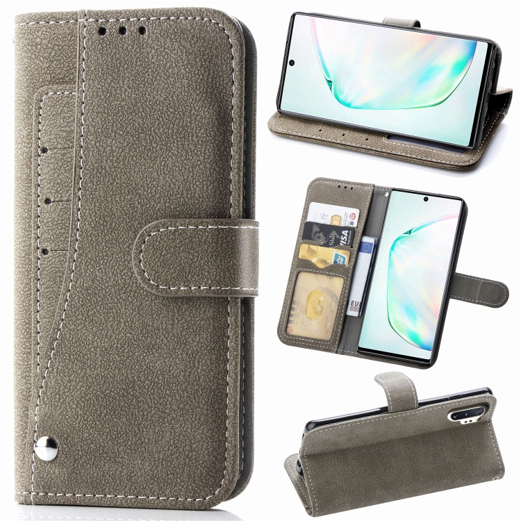 

For Galaxy Note10+ Matte Leather Rotary Card Case with Card Slot and Photo Frame and Stand Function(Gray)
