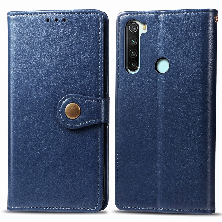 

For Xiaomi Redmi Note 8 Retro Solid Color Leather Buckle Phone Case with Lanyard & Photo Frame & Card Slot & Wallet & Stand Function(Blue)