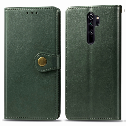 

For Xiaomi Redmi Note 8 Pro Retro Solid Color Leather Buckle Phone Case with Lanyard & Photo Frame & Card Slot & Wallet & Stand Function(Green)