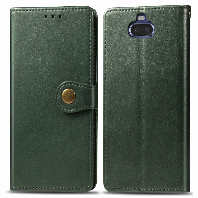 

For Sony Xperia 20 Retro Solid Color Leather Buckle Phone Case with Lanyard & Photo Frame & Card Slot & Wallet & Stand Function(Green)