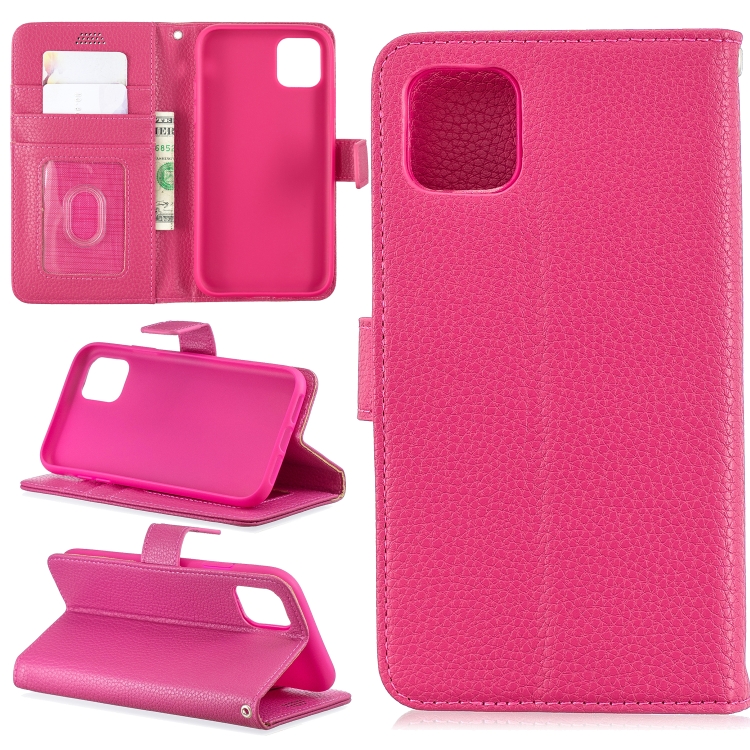 

For iPhone 11 Lychee Texture Horizontal Flip Leather Case with Holder & Card Slots & Wallet & Photo Frame(rose)