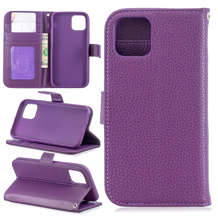 

For iPhone 11 Pro Lychee Texture Horizontal Flip Leather Case with Holder & Card Slots & Wallet & Photo Frame(purple)