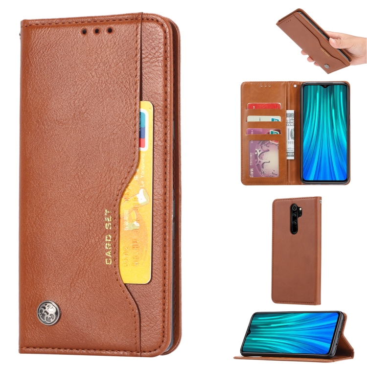 

For Xiaomi Redmi Note8 Pro Knead Skin Texture Horizontal Flip Leather Case with Photo Frame & Holder & Card Slots & Wallet(Brown)