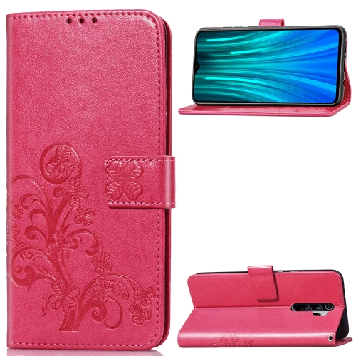 

For Xiaomi Redmi Note 8 Pro Four-leaf Clasp Embossed Buckle Mobile Phone Protection Leather Case with Lanyard & Card Slot & Wallet & Bracket Function(Magenta)