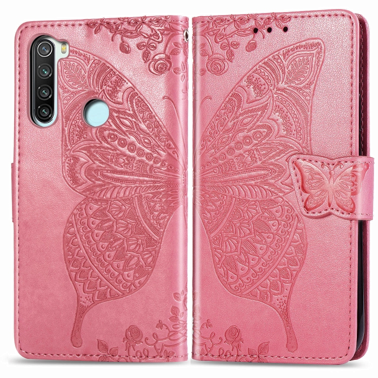 

For Xiaomi Redmi Note 8 Butterfly Love Flower Embossed Horizontal Flip Leather Case with Bracket / Card Slot / Wallet / Lanyard(Pink)