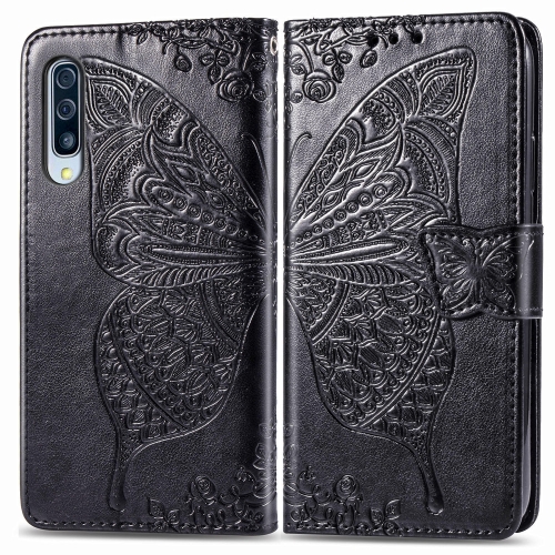 

For Galaxy A50S Butterfly Love Flower Embossed Horizontal Flip Leather Case with Bracket / Card Slot / Wallet / Lanyard(Black)