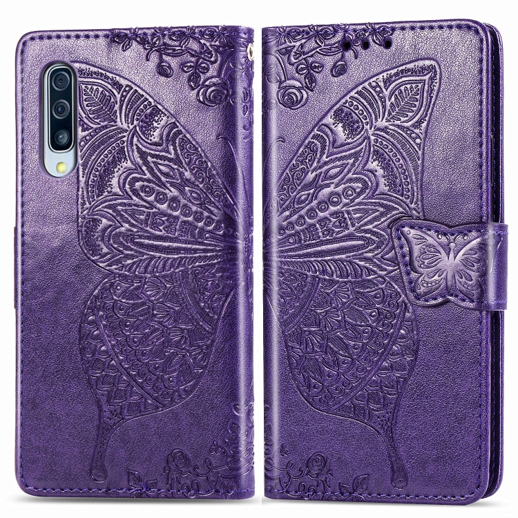

For Galaxy A50S Butterfly Love Flower Embossed Horizontal Flip Leather Case with Bracket / Card Slot / Wallet / Lanyard(Dark Purple)