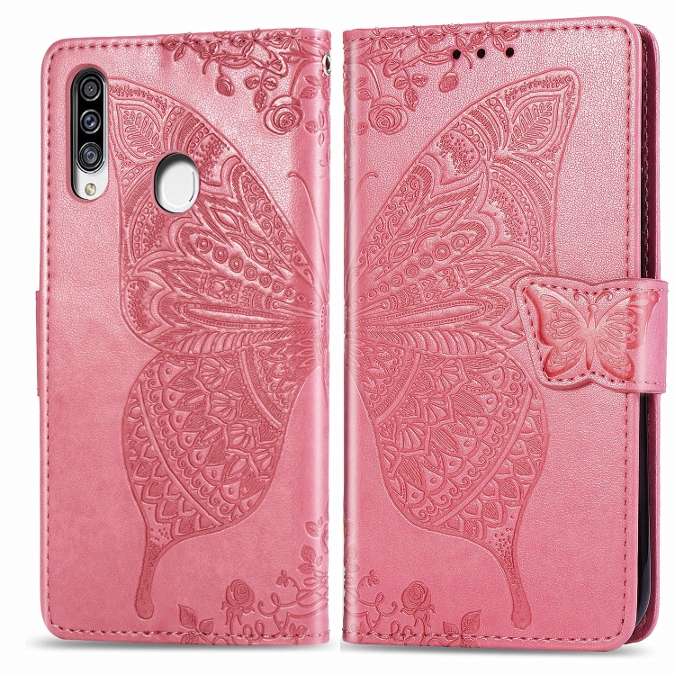

For Galaxy A20S Butterfly Love Flower Embossed Horizontal Flip Leather Case with Bracket / Card Slot / Wallet / Lanyard(Pink)