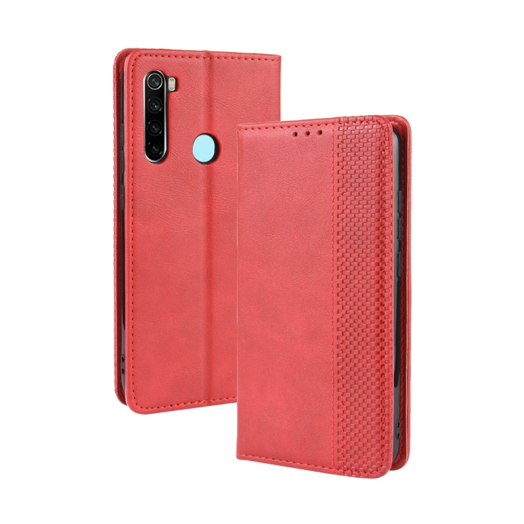 

For Xiaomi Redmi Note 8 Magnetic Buckle Retro Crazy Horse Texture Horizontal Flip Leather Case , with Holder & Card Slots & Photo Frame(Red)