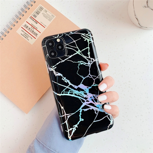 

For iPhone 11 Pro TPU Glossy laser Marble IMD Colorful Mobile Phone Case(Black)