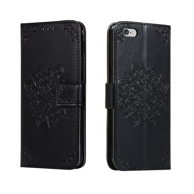

For iPhone 6 & 6s Embossed Kaleidoscope Flower Left and Right Open Leather Case, with Stand & Card Slot & Wallet(Black)