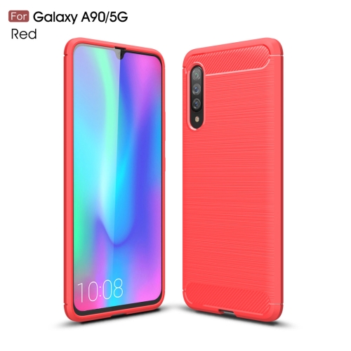 

For Galaxy A90 5G Brushed Texture Carbon Fiber TPU Case(Red)