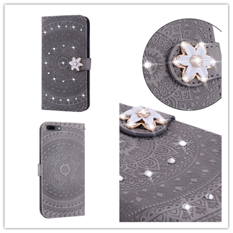 

For iPhone X Pressed Printing Sticking Drill Pattern Horizontal Flip PU Leather Case with Holder & Card Slots & Wallet && Lanyard(Gray)