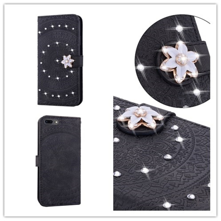 

For iPhone XR Pressed Printing Sticking Drill Pattern Horizontal Flip PU Leather Case with Holder & Card Slots & Wallet && Lanyard(Black)