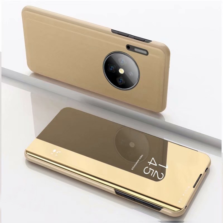 

For Huawei Mate 30 Plating Mirror Left and Right Flip Cover with Bracket Holster(Gold)