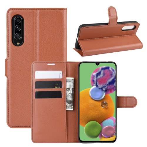 

For Galaxy A90 5G Litchi Texture Horizontal Flip Leather Case with Wallet & Holder & Card Slots(Brown)