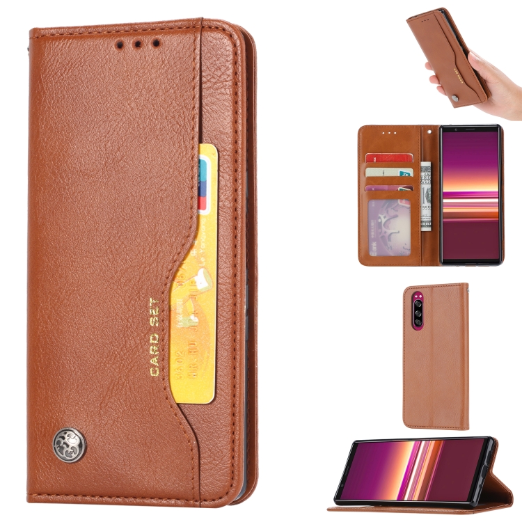 

For Sony Xperia 5 Knead Skin Texture Horizontal Flip Leather Case with Photo Frame & Holder & Card Slots & Wallet(Brown)