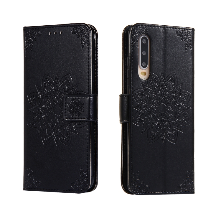 

For Huawei P30 Embossed Kaleidoscope Flower Horizontal Flip Leather Case with Holder & Card Slots & Wallet(Black)