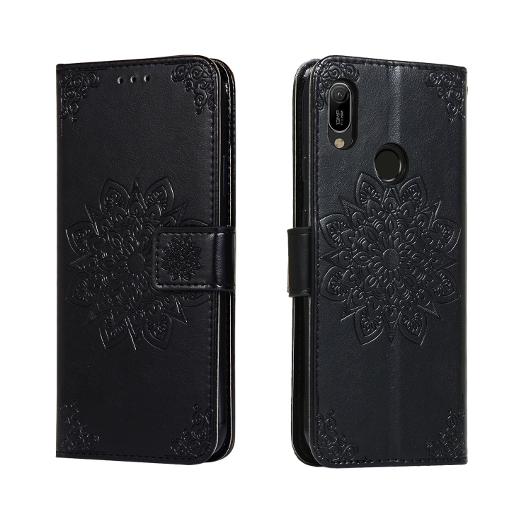 

For Huawei Y6 Pro 2019 Embossed Kaleidoscope Flower Horizontal Flip Leather Case with Holder & Card Slots & Wallet(Black)
