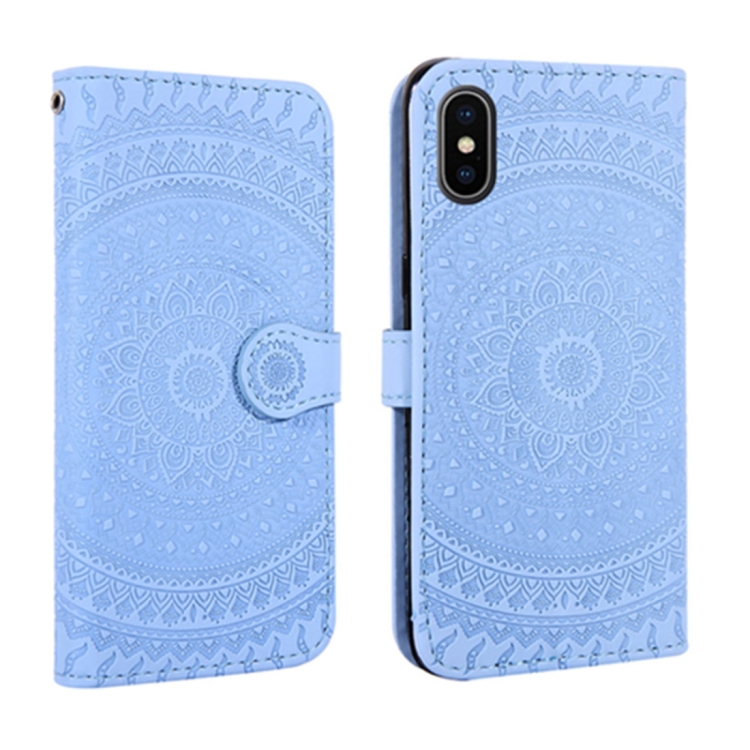 

For iPhone XS Max Pressed Printing Pattern Horizontal Flip PU Leather Case , with Holder & Card Slots & Wallet && Lanyard(Blue)