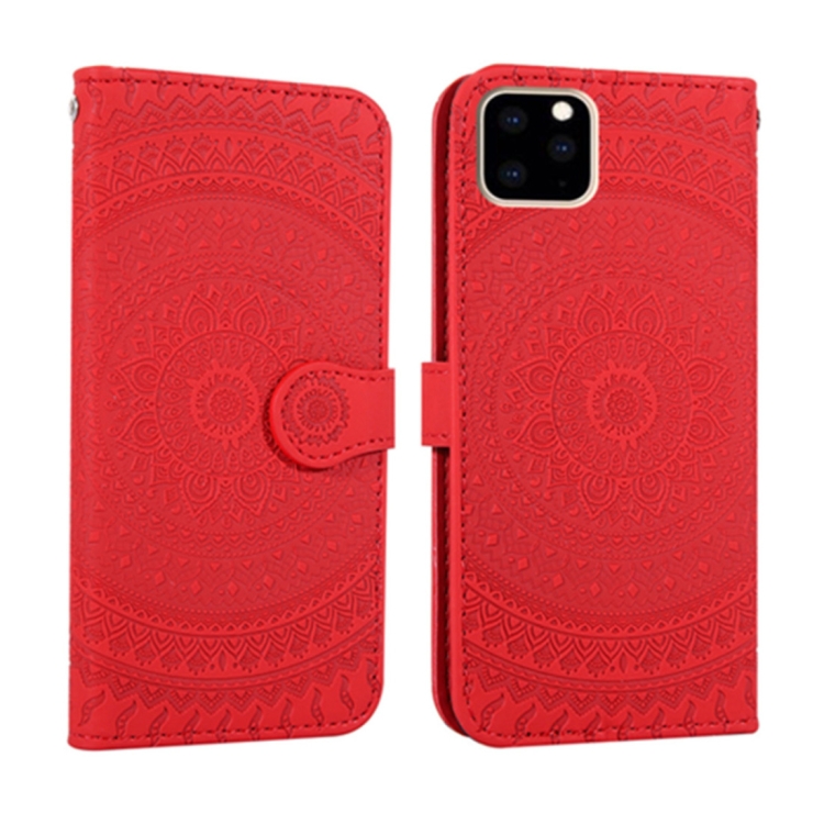 

For iPhone 11 Pressed Printing Pattern Horizontal Flip PU Leather Case , with Holder & Card Slots & Wallet & & Lanyard(Red)