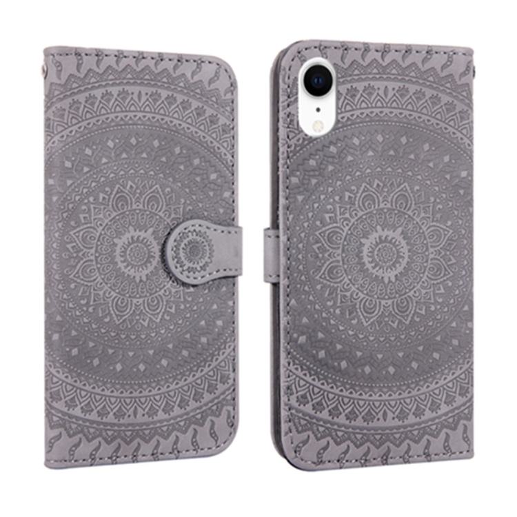 

For iPhone XR Pressed Printing Pattern Horizontal Flip PU Leather Case , with Holder & Card Slots & Wallet && Lanyard(Gray)