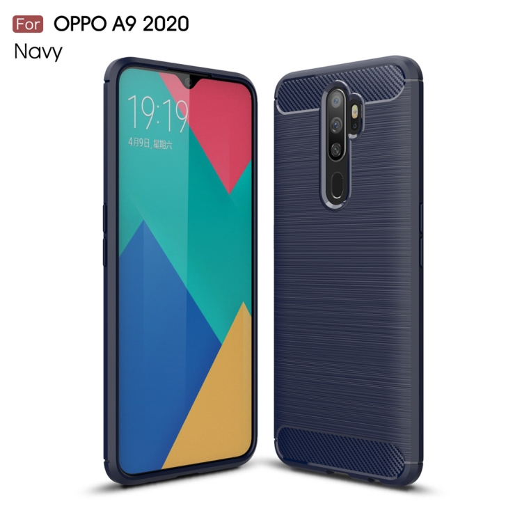 

For OPPO A9 2020 Brushed Texture Carbon Fiber TPU Case(Navy Blue)