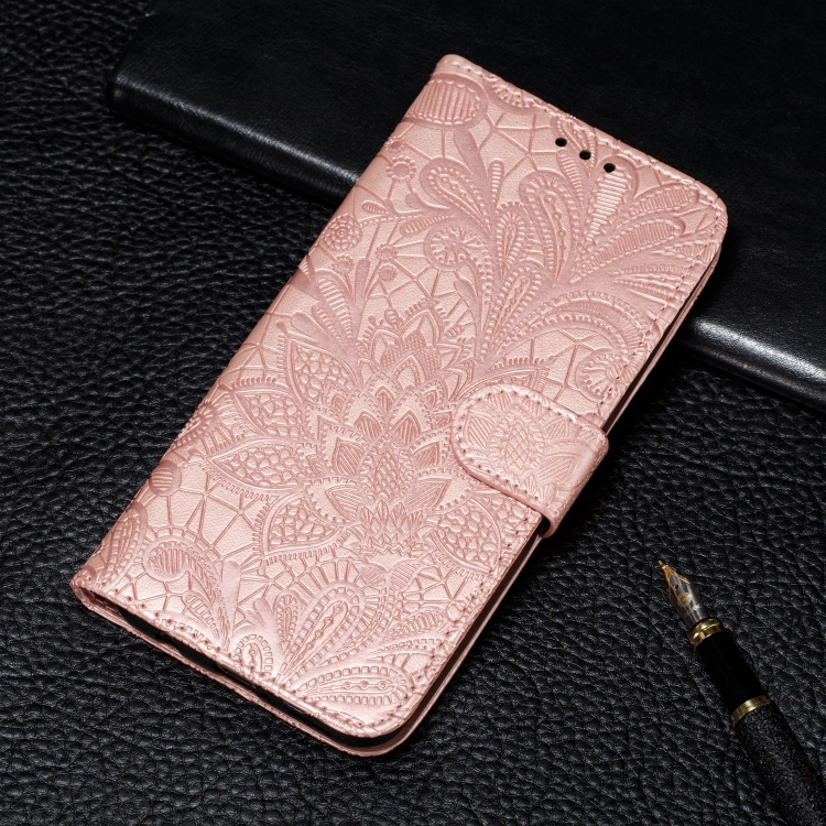

For Huawei Mate 30 Lite / Nova 5i Pro Lace Flower Embossing Pattern Horizontal Flip Leather Case , with Holder & Card Slots & Wallet & Photo Frame & Lanyard(Rose Gold)