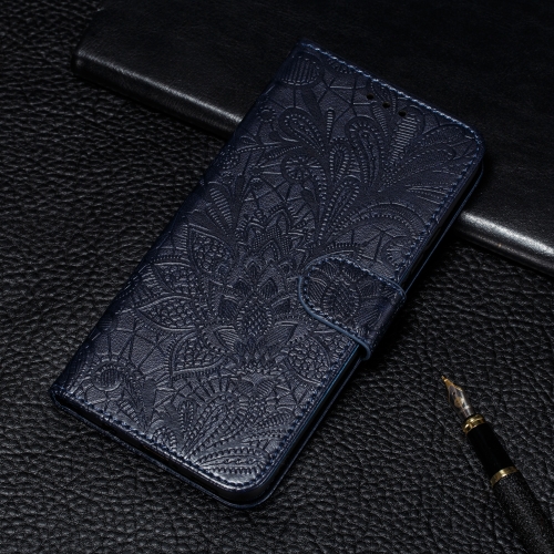 

For Galaxy M30s Lace Flower Embossing Pattern Horizontal Flip Leather Case , with Holder & Card Slots & Wallet & Photo Frame & Lanyard(Dark Blue)